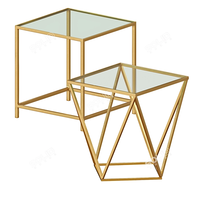 Geometric Gold Glass Side Table 3D model image 1