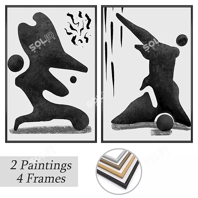 Eclectic Art Set: Paintings & Frames 3D model image 1