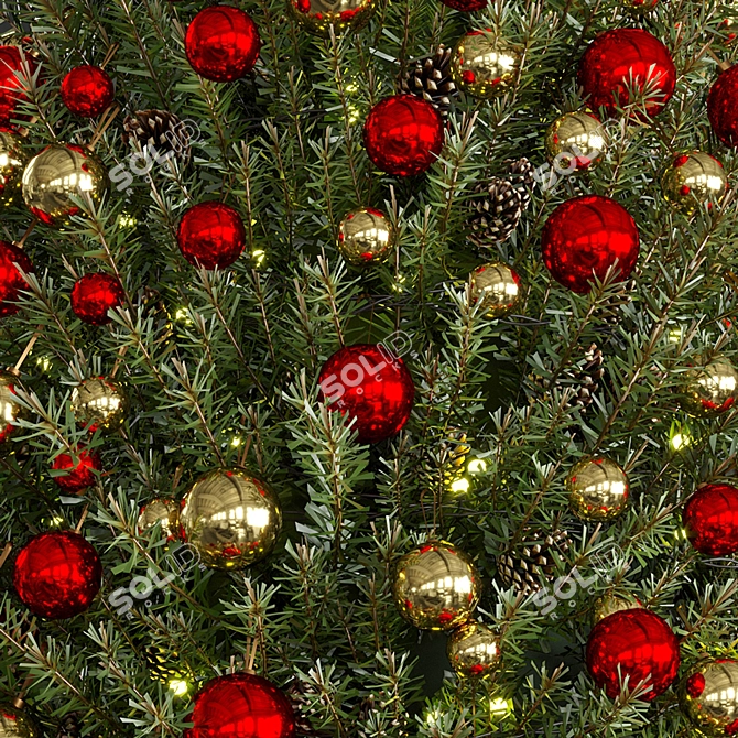 Golden Christmas Tree with Ornaments  3D model image 5