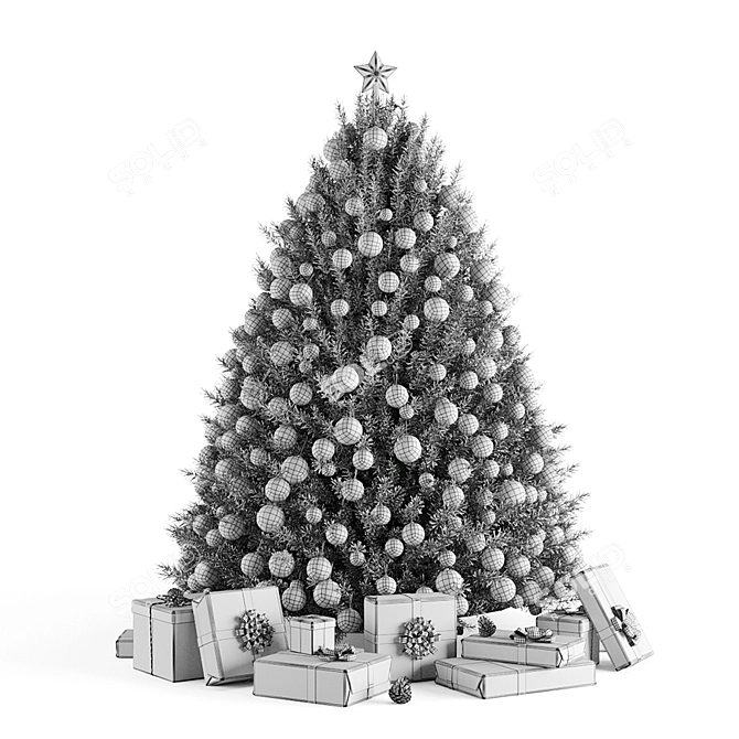 Golden Christmas Tree with Ornaments  3D model image 7