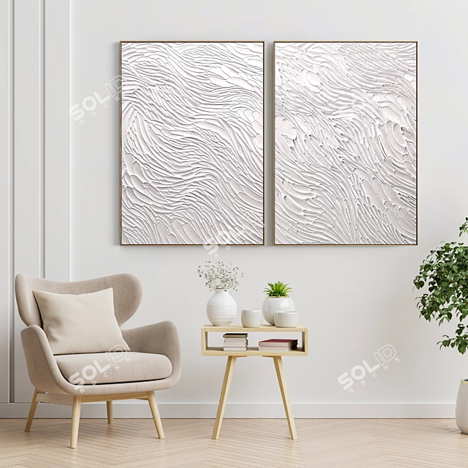 Plaster Duo Frame: Elegant Interior Set 3D model image 2