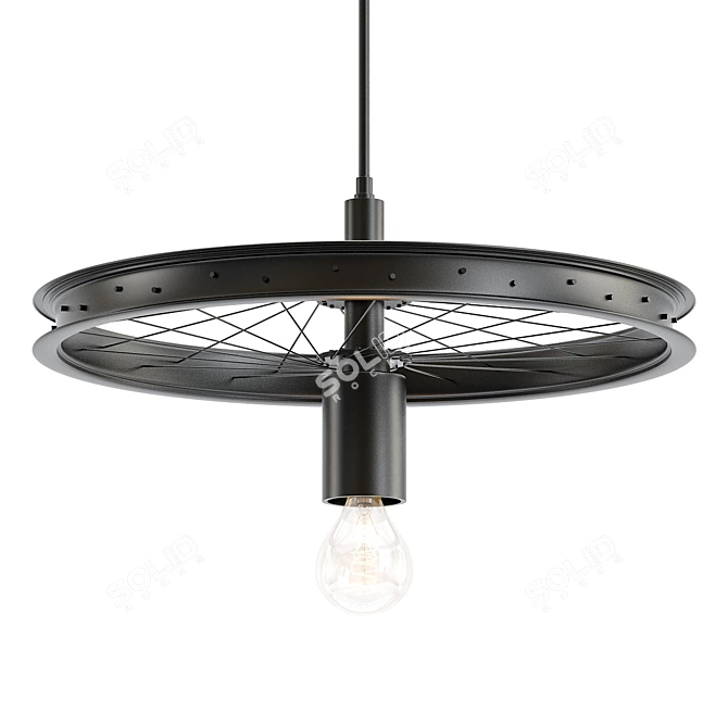 Retro Industrial Wheel Chandelier 3D model image 1