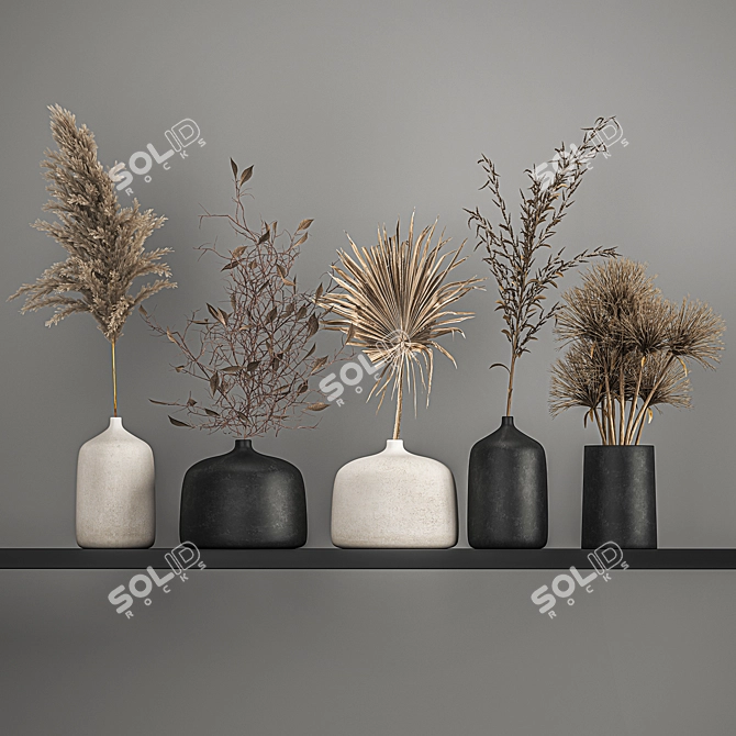Elegant Dried Flower Bouquet Ensemble 3D model image 5