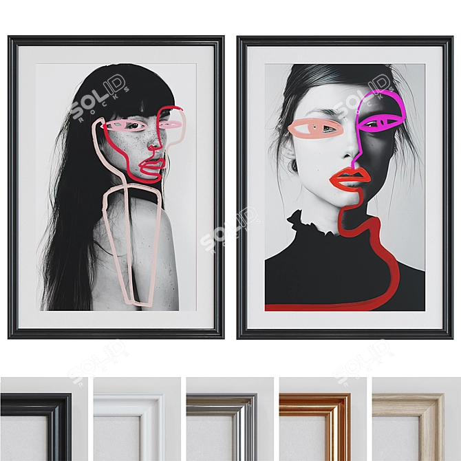 Modern 2-Picture Frame Set with Minimalist Art 3D model image 1