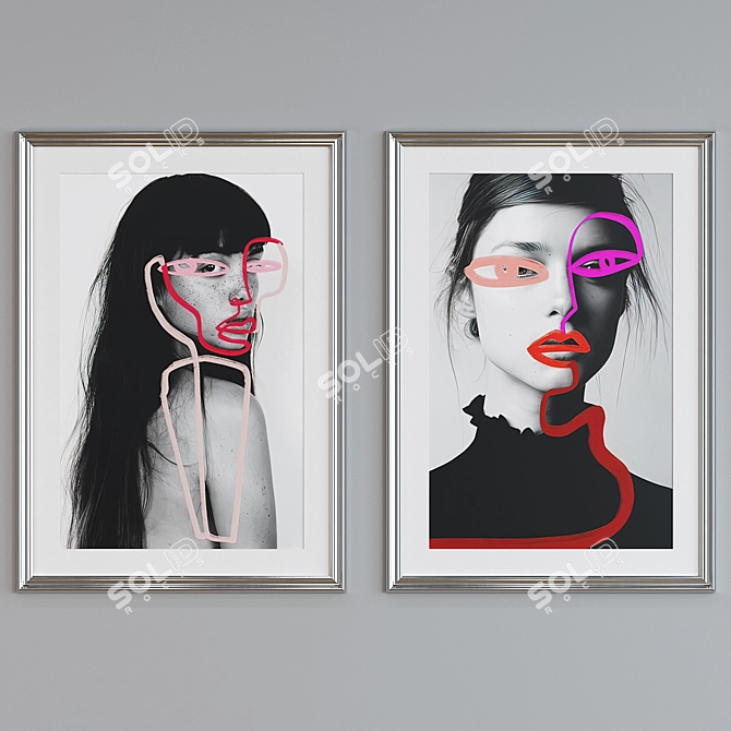 Modern 2-Picture Frame Set with Minimalist Art 3D model image 3