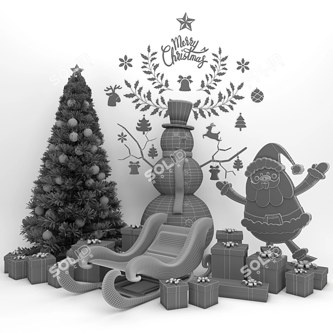 Festive Christmas Decor Set 3D model image 5