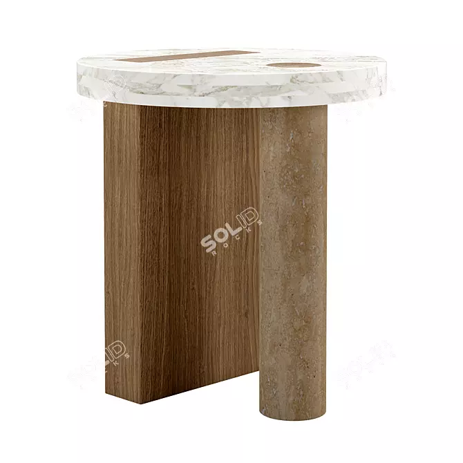 Elegant Marble and Oak Side Table 3D model image 1