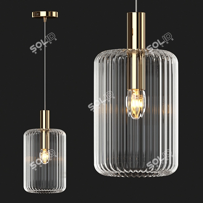 Elegant Fluted Glass Pendant 3D model image 1