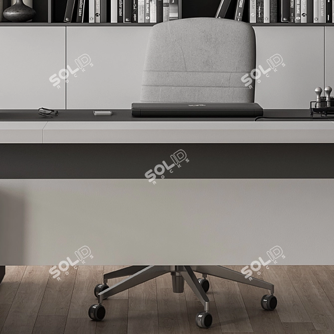 Executive Gray Desk with Library - Office Essential 3D model image 2