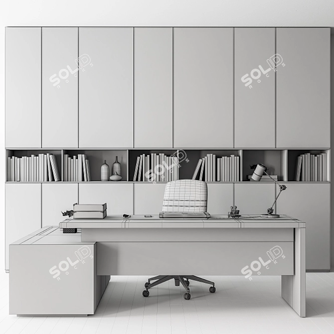 Executive Gray Desk with Library - Office Essential 3D model image 5