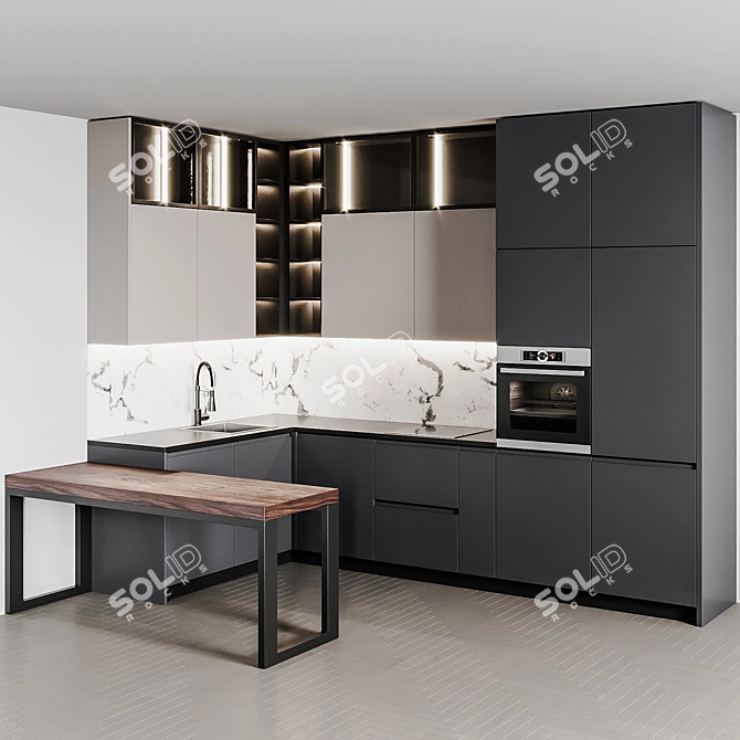 Sleek Modern Kitchen Design 3D model image 2