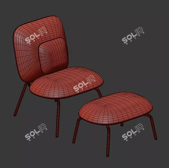 Modern Tasca Lounge Chair & Ottoman Set 3D model image 3