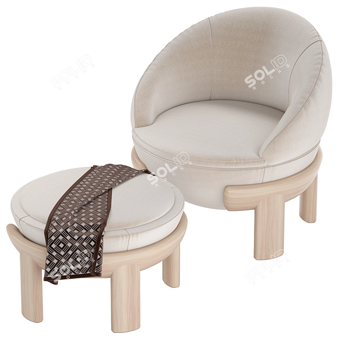 Sleek Armchair & Pouf Set 3D model image 2