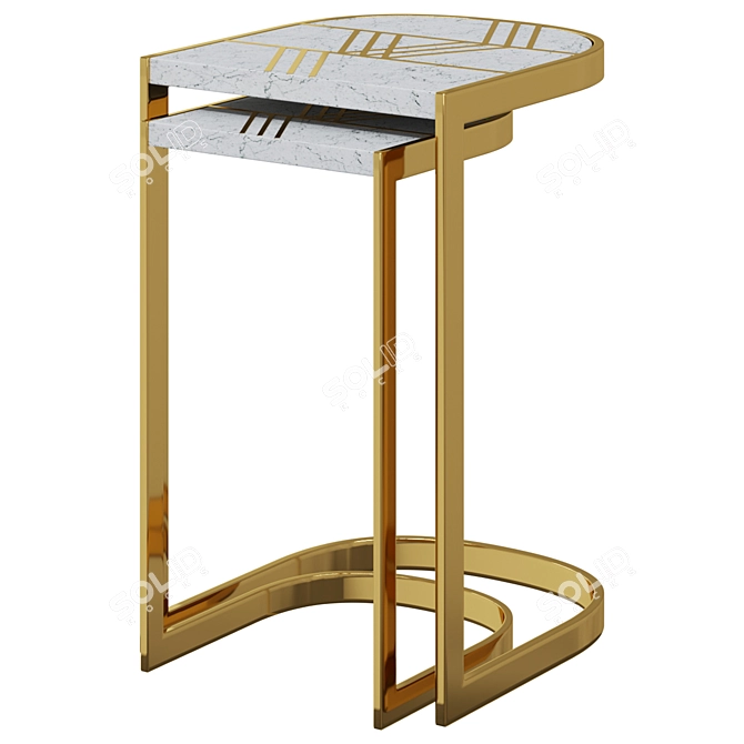 Elegant Marble & Gold Steel Side Tables 3D model image 1