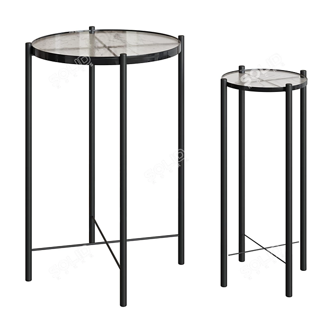 Modern Black Metal & Glass Side Tables (Set of 2) 3D model image 1