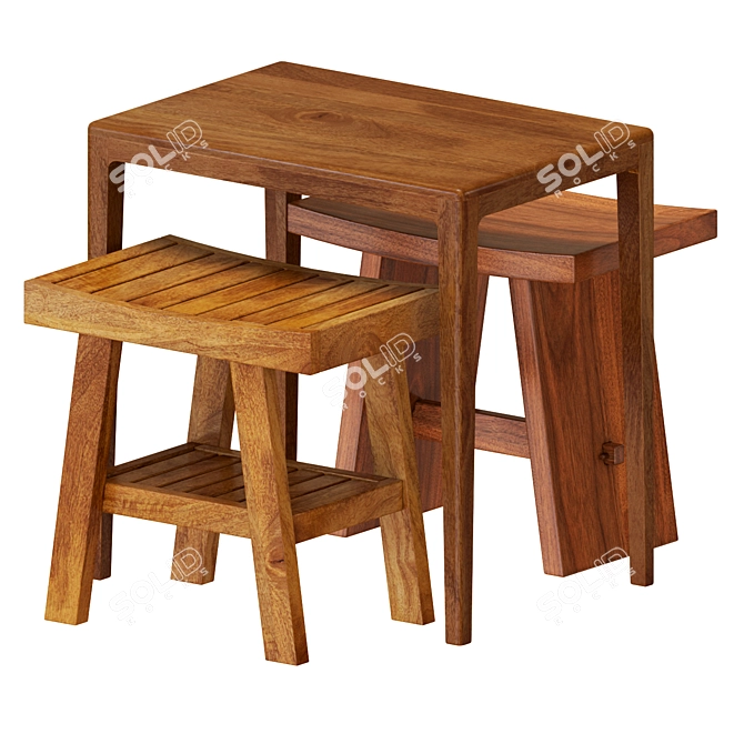 Modern Zara Wooden Table Set 3D model image 1