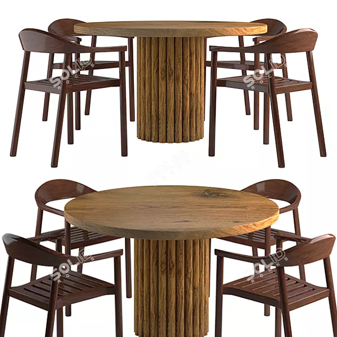  Rustic Wooden Dining Set 3D model image 1