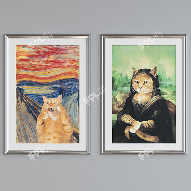 Playful Cat Parody Picture Frames 3D model image 2