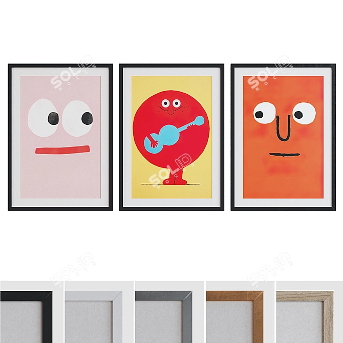 Title: Colorful Face and Musician Picture Frame Set 3D model image 1