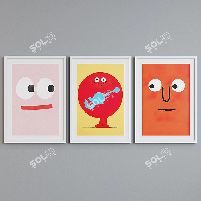 Title: Colorful Face and Musician Picture Frame Set 3D model image 2