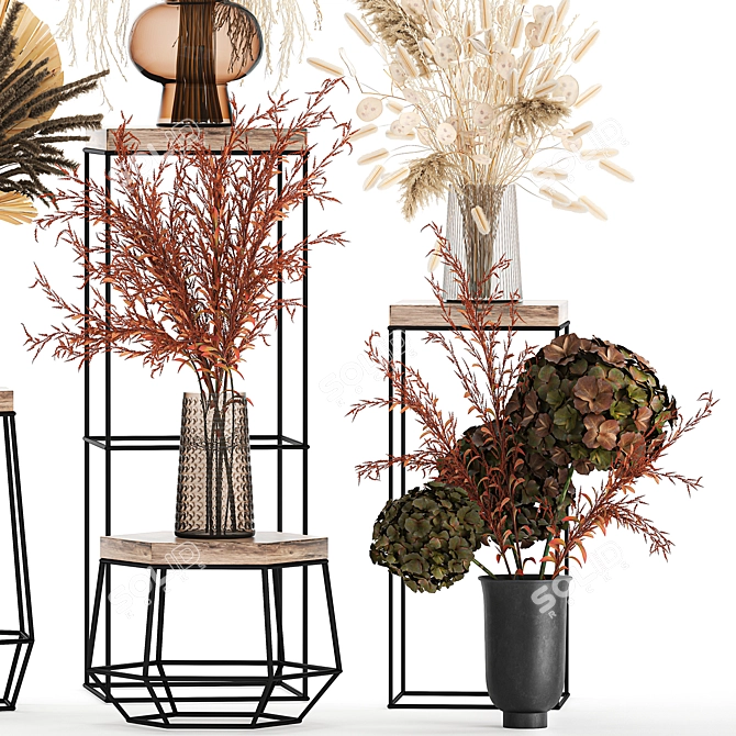 Dried Autumn Bouquet: Stabilized Florals & Pampas Grass 3D model image 3