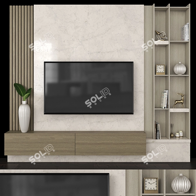 Sleek TV Wall Set with 65" Screen 3D model image 1