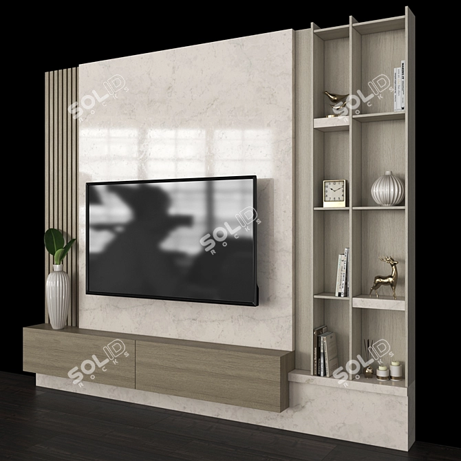 Sleek TV Wall Set with 65" Screen 3D model image 2