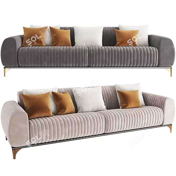 Modern Wood Base 4-Seater Sofa 3D model image 1