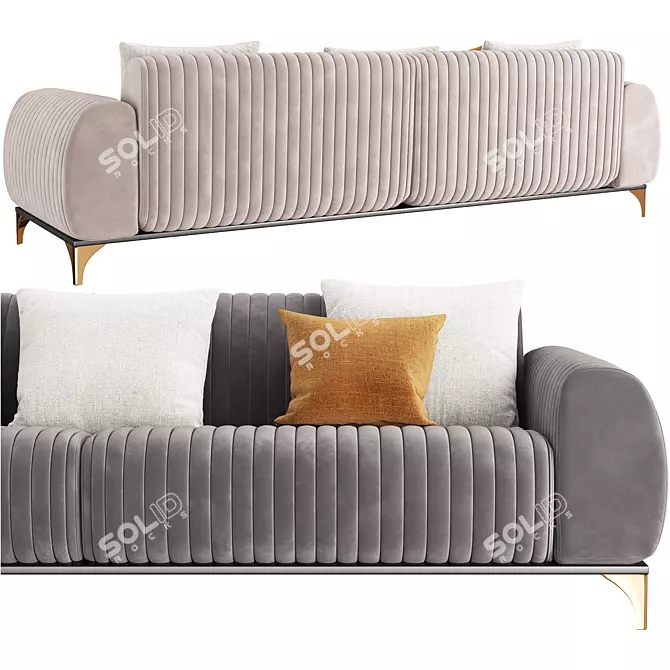 Modern Wood Base 4-Seater Sofa 3D model image 2