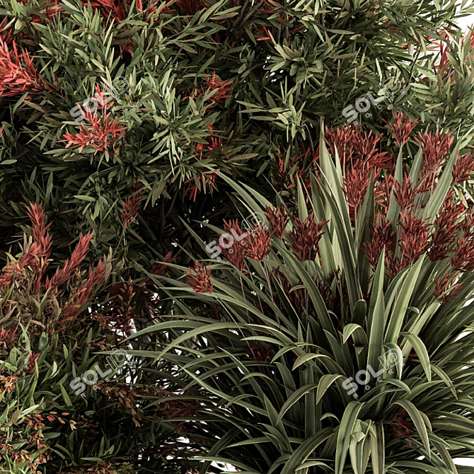 Green and Red Mixed Plant Bush - Set of 51 Bushes 3D model image 3
