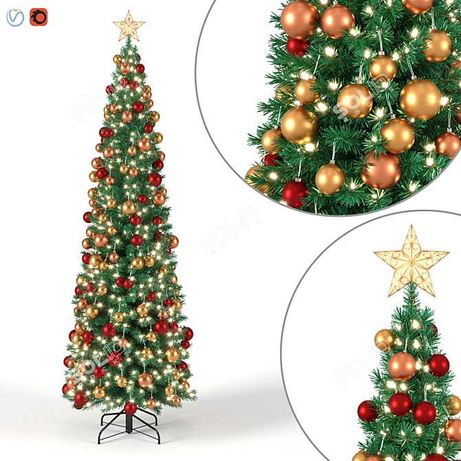 Christmas Tree 3D Model with Lights & Ornaments 3D model image 1