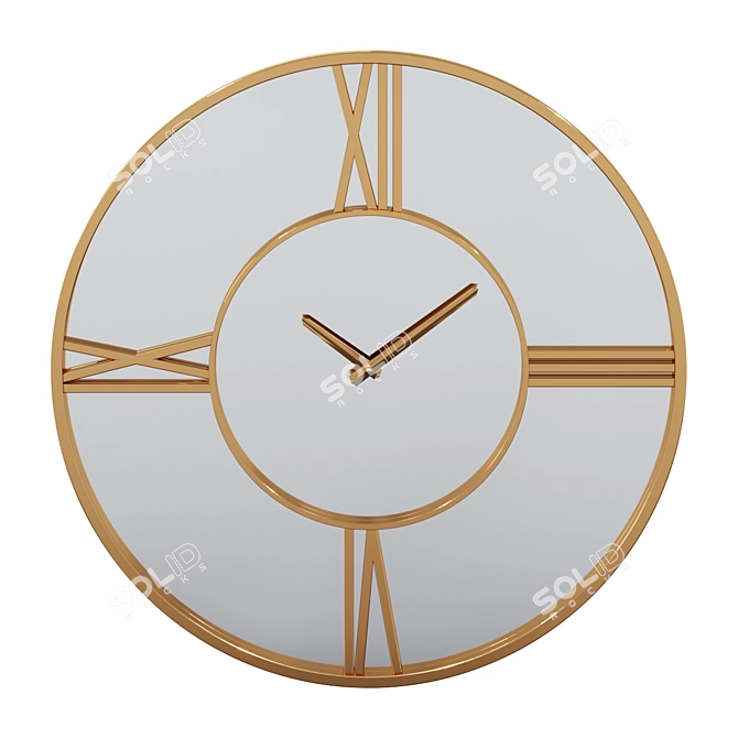 Gold Mirror Roman Numeral Wall Clock 3D model image 1