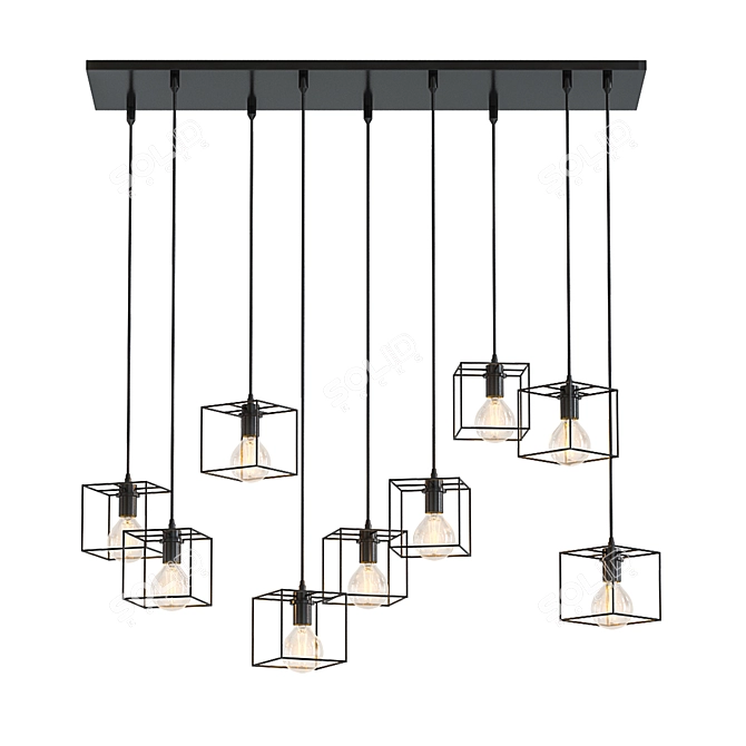 Sleek Rectangle Pendant Light 3D model image 1