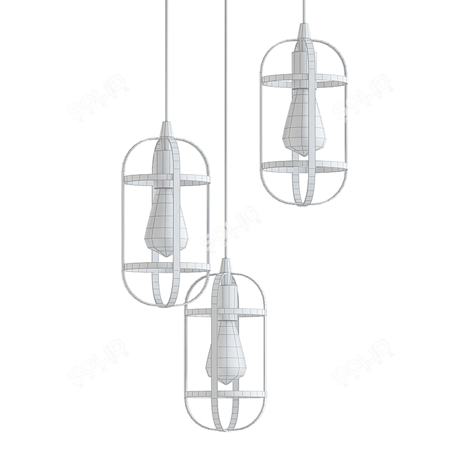 Modern Black 3-Light Pendant 3D model image 2