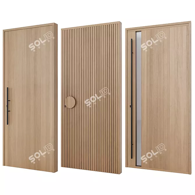 Solid Oak Entry Doors: Variety Pack 3D model image 3
