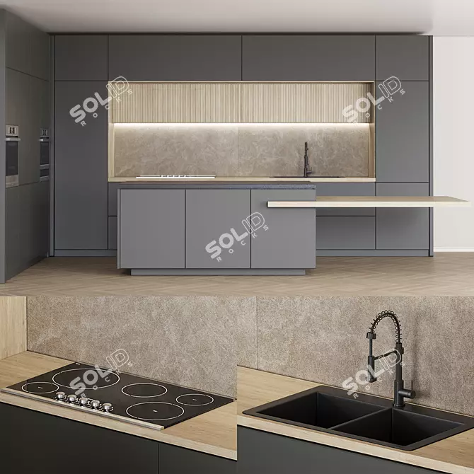 Modern Kitchen Cabinet Set 3D model image 1