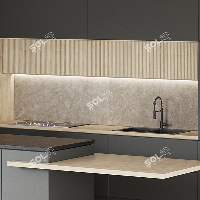 Modern Kitchen Cabinet Set 3D model image 2
