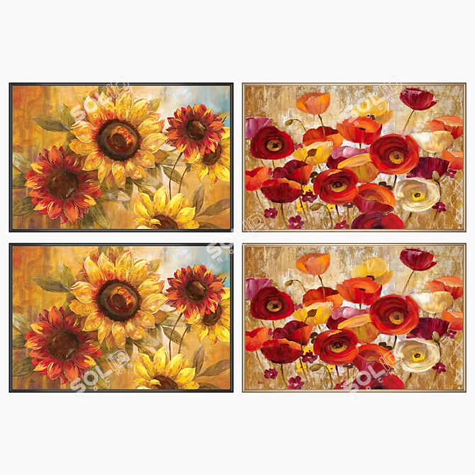 Modern Art Paintings Set: 2 Canvases, 4 Frame Options 3D model image 2