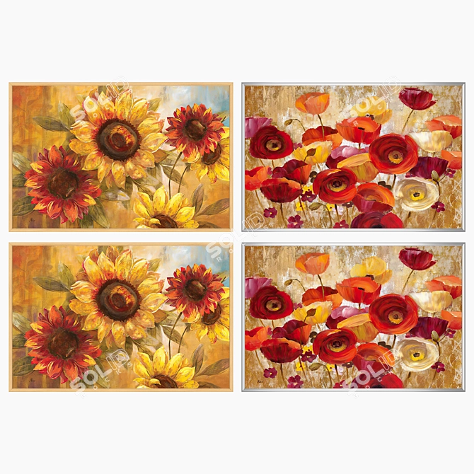 Modern Art Paintings Set: 2 Canvases, 4 Frame Options 3D model image 3