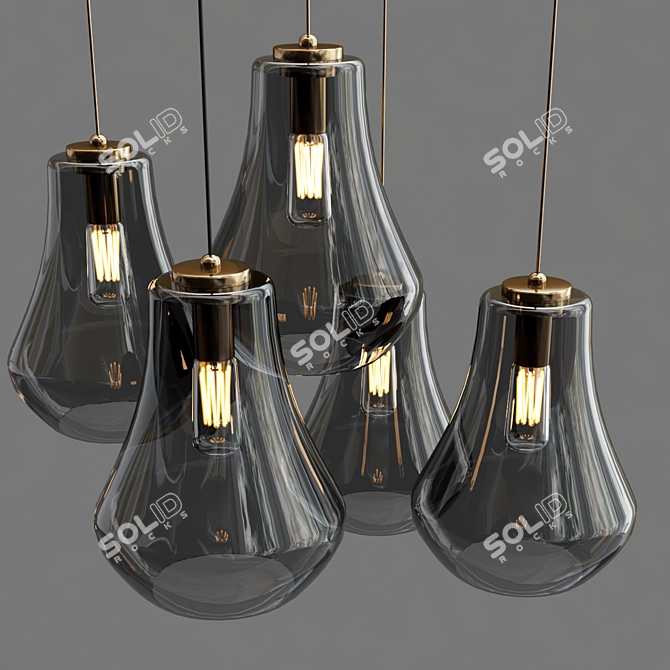 Arren Brass Pendant with Silver Teardrop Shades 3D model image 2