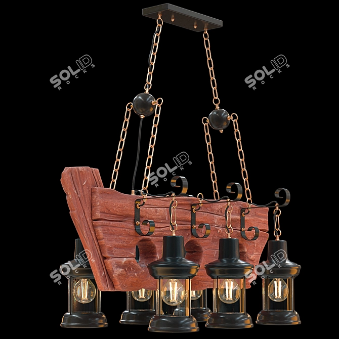 Vintage Boat Loft Chandelier 3D model image 2