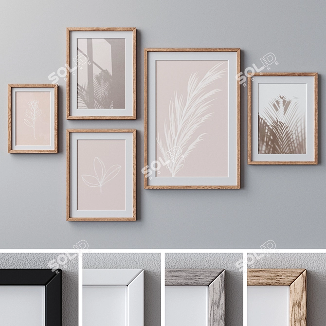 Wooden Frame Set with Wall Paintings 3D model image 1