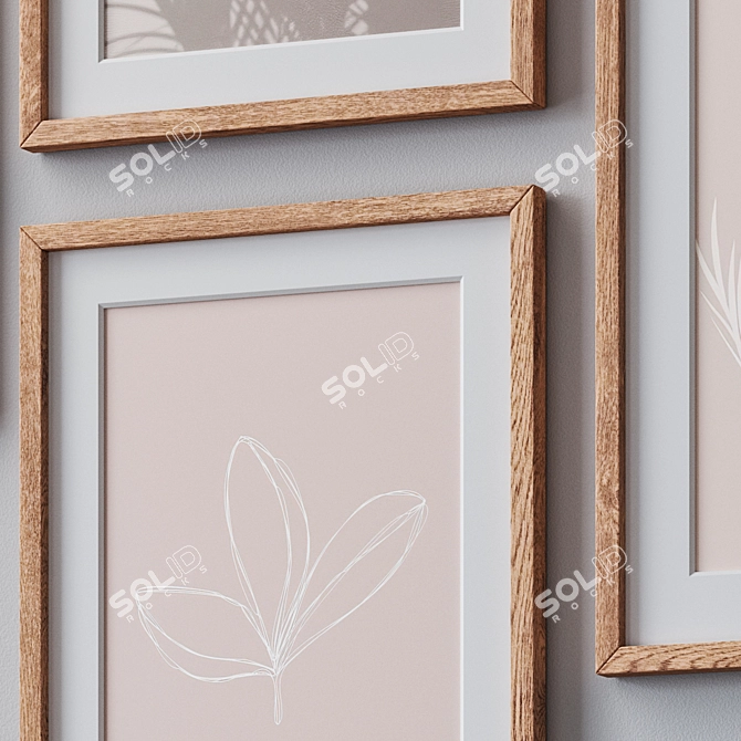 Wooden Frame Set with Wall Paintings 3D model image 2