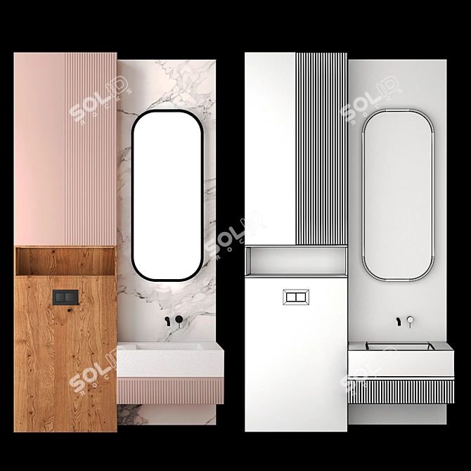 Complete Bathroom Set 17 - Sink, Faucet, Mirror, Cabinet, Lighting 3D model image 3
