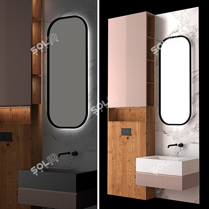 Complete Bathroom Set 17 - Sink, Faucet, Mirror, Cabinet, Lighting 3D model image 4