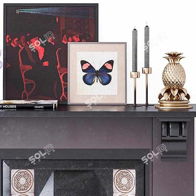 Modern Stone Fireplace Decor Set 3D model image 2