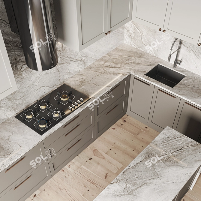 Sleek Kitchen 0135: Gas Hob, Oven, Coffee Machine 3D model image 6