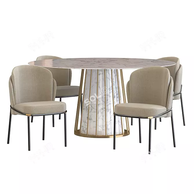 Elegant Fil Noir Dining Set 3D model image 2