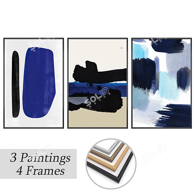 Gallery Collection: 3 Paintings & 4 Frame Options 3D model image 1