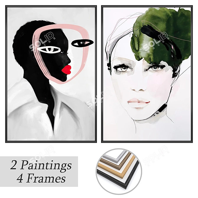 Elegant Art Set: Paintings & Frames 3D model image 1